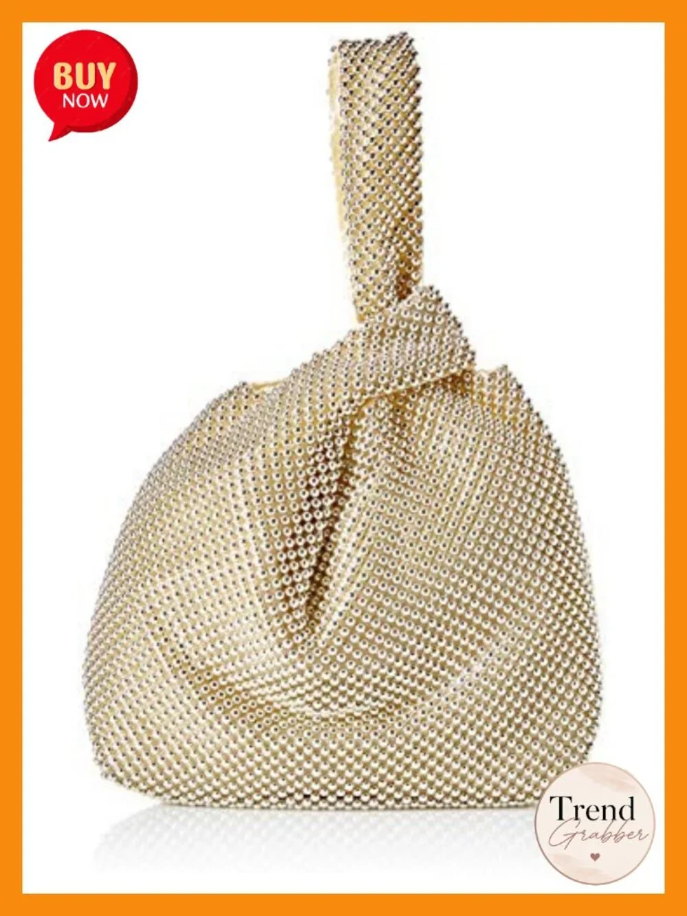 Mesh Evening Pouch Clutch with Ring Handles Magnetic Snap Closure